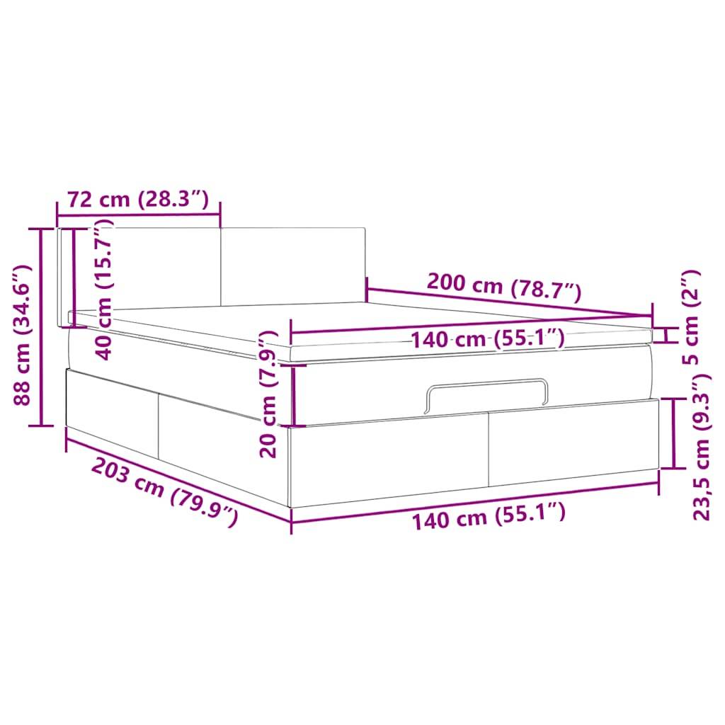 vidaXL Ottoman-Bett mit Matratze Dunkelblau 140x200 cm Samt