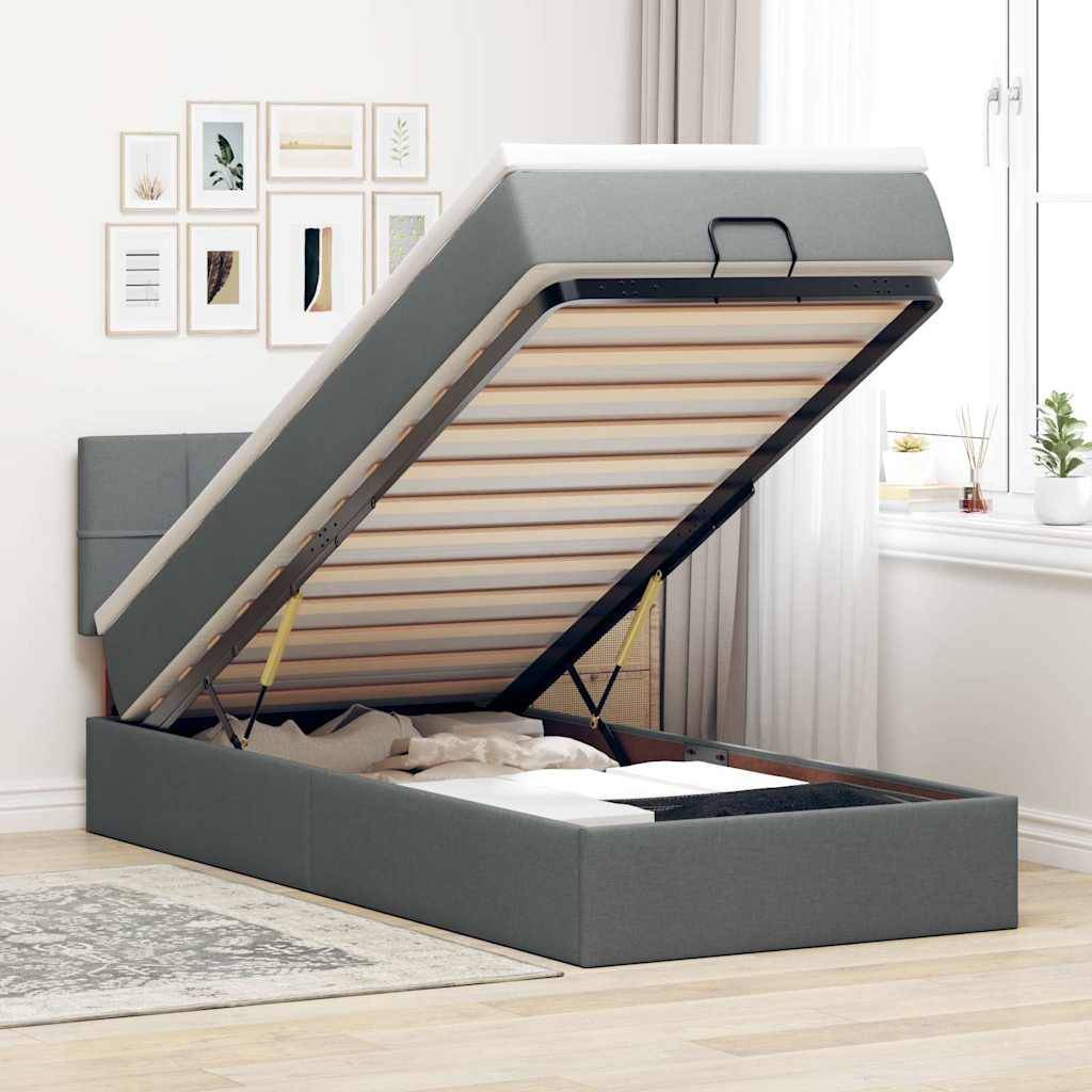 vidaXL Ottoman-Bett mit Matratze Dunkelgrau 90x190 cm Stoff