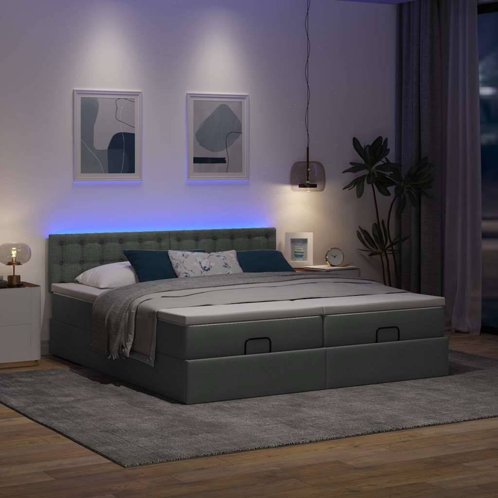 vidaXL Ottoman-Bett mit Matratzen & LEDs Dunkelgrau 200x200 cm Stoff