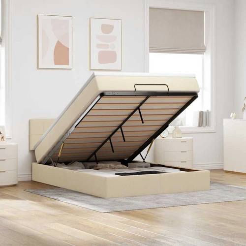 vidaXL Ottomane Bett mit Matratze & LEDs Creme 140x200 cm Stoff vidaXL Ottomane Bett mit Matratze & LEDs Creme 140x200 cm Stoff