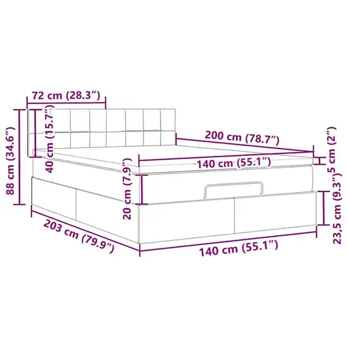 vidaXL Ottomane Bett mit Matratze & LEDs Creme 140x200 cm Stoff vidaXL Ottomane Bett mit Matratze & LEDs Creme 140x200 cm Stoff
