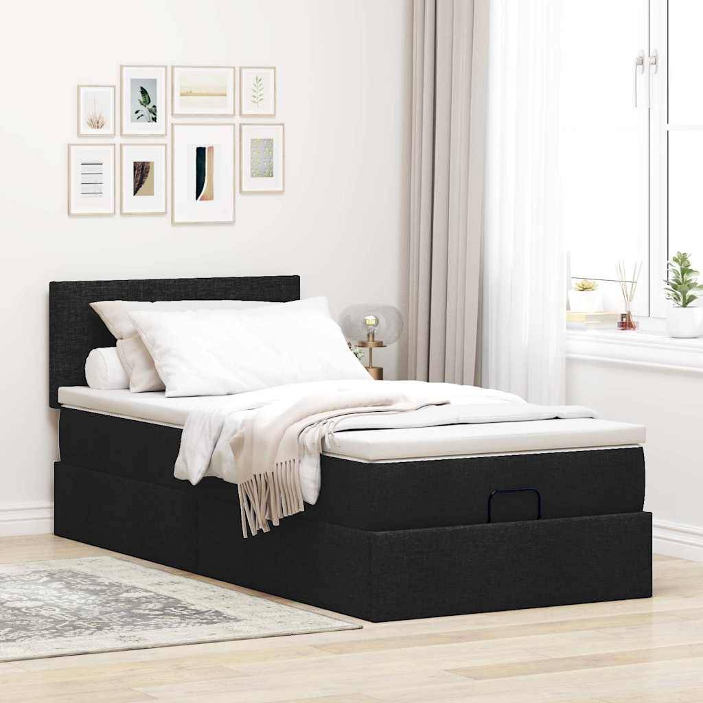 vidaXL Ottoman-Bett mit Matratze & LEDs Schwarz 90x200 cm Stoff