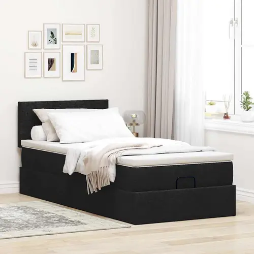 vidaXL Ottoman-Bett mit Matratze & LEDs Schwarz 90x200 cm Stoff vidaXL Ottoman-Bett mit Matratze & LEDs Schwarz 90x200 cm Stoff