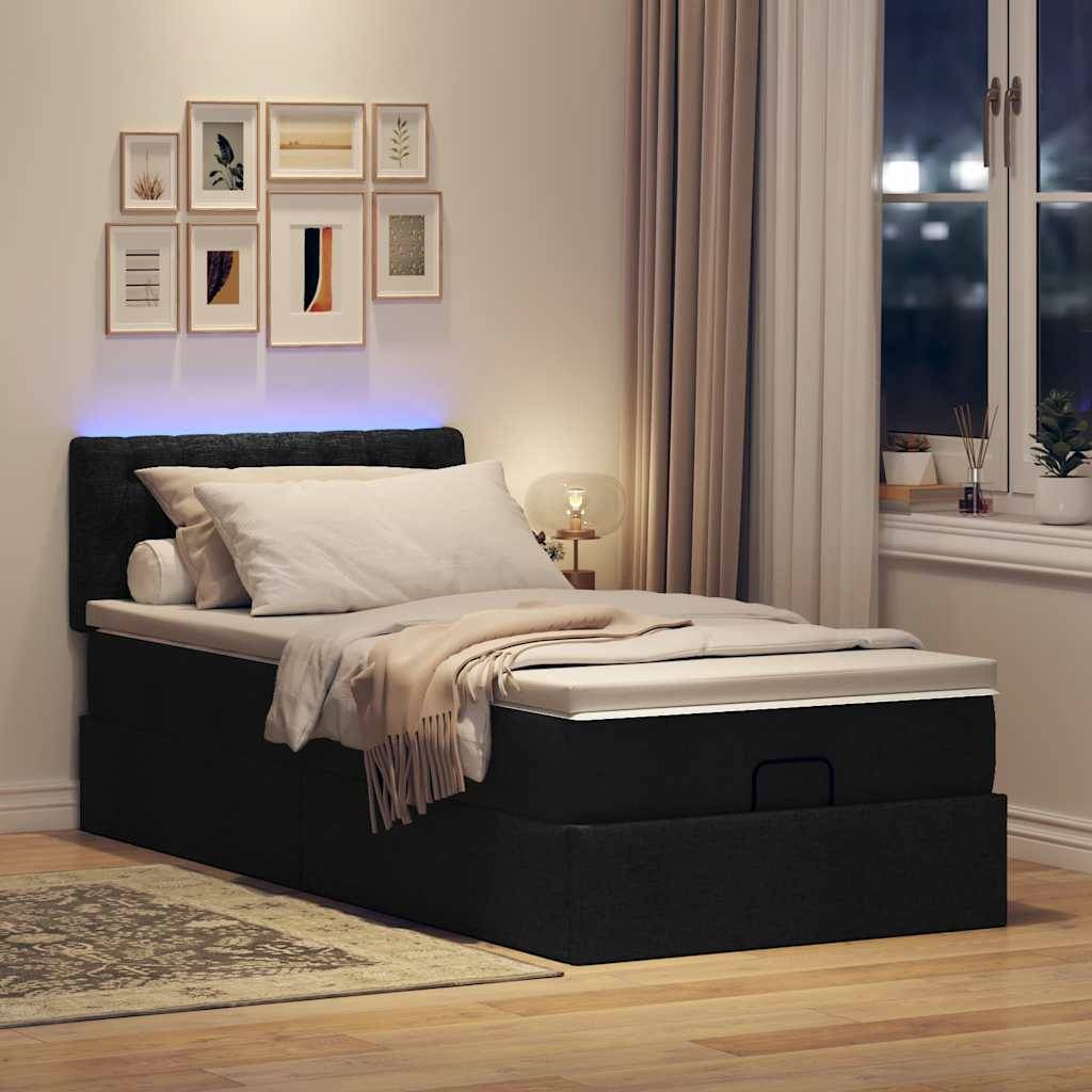 vidaXL Ottoman-Bett mit Matratze &amp; LEDs Schwarz 90x200 cm Stoff