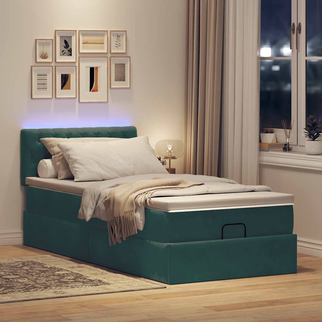 vidaXL Ottoman-Bett mit Matratze & LEDs Dunkelgrün 90x190 cm Samt