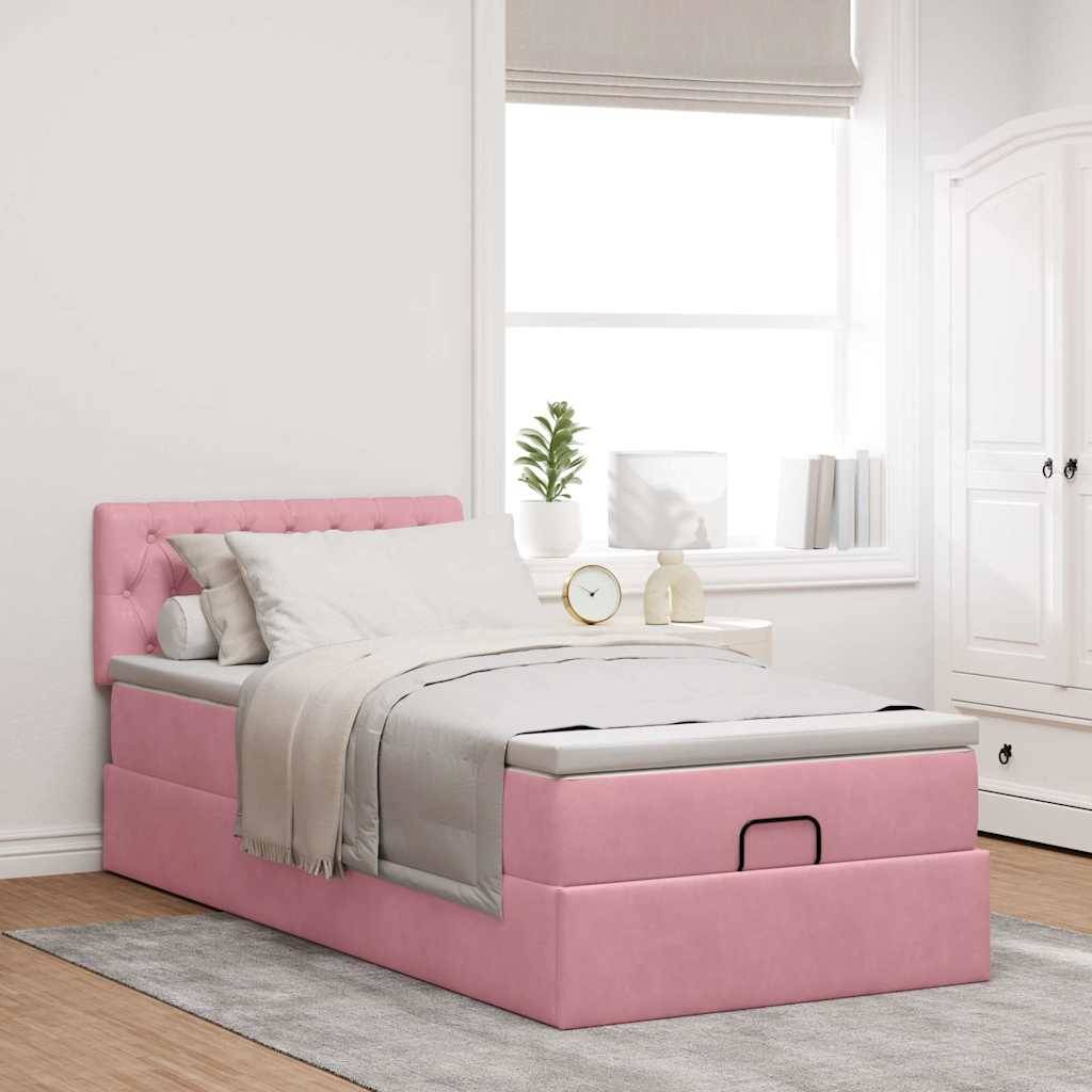 vidaXL Ottoman-Bett mit Matratze & LEDs Rosa 100x200 cm Samt