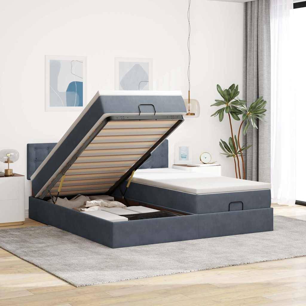 vidaXL Ottoman-Bett mit Matratzen & LEDs Dunkelgrau 160x200 cm Samt