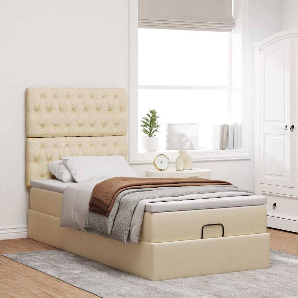 vidaXL Ottoman-Bett mit Matratze Creme 100x200 cm Stoff