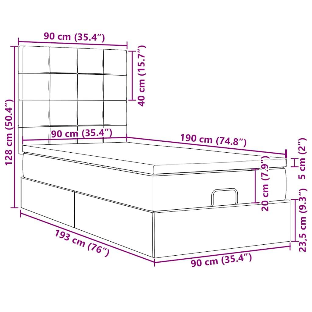 vidaXL Ottoman-Bett mit Matratze & LEDs Dunkelbraun 90x190 cm Stoff