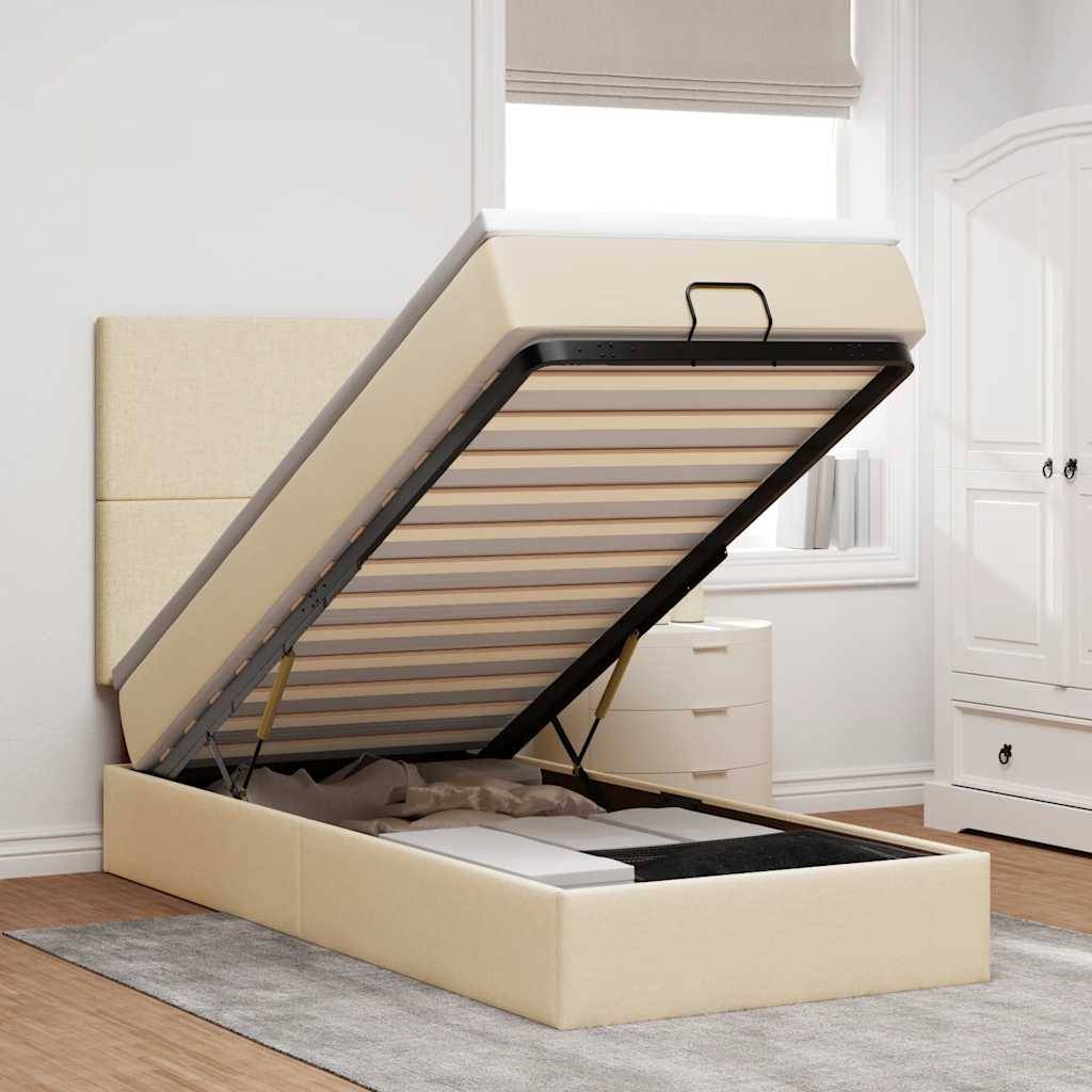 vidaXL Ottoman-Bett mit Matratze & LEDs Creme 80x200 cm Stoff