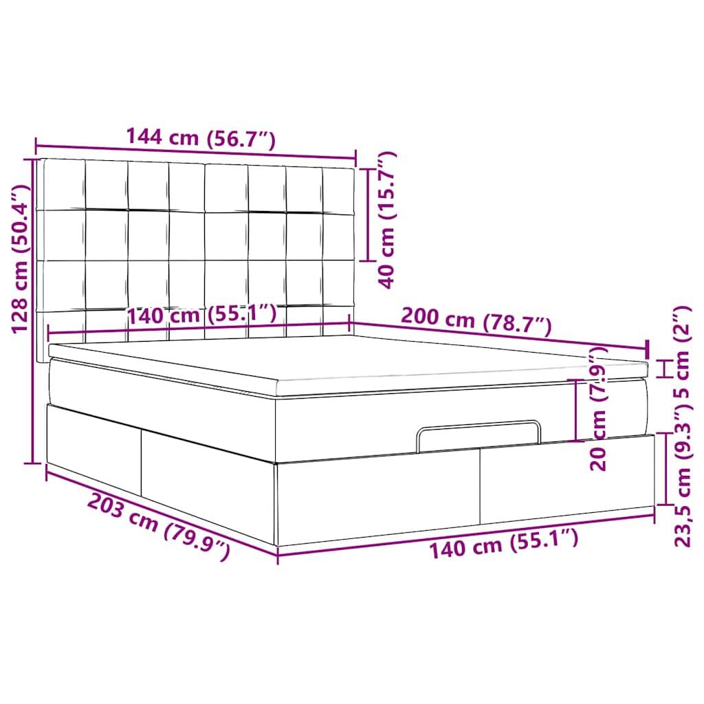 vidaXL Ottoman-Bett mit Matratze & LEDs Hellgrau 140x200 cm Stoff