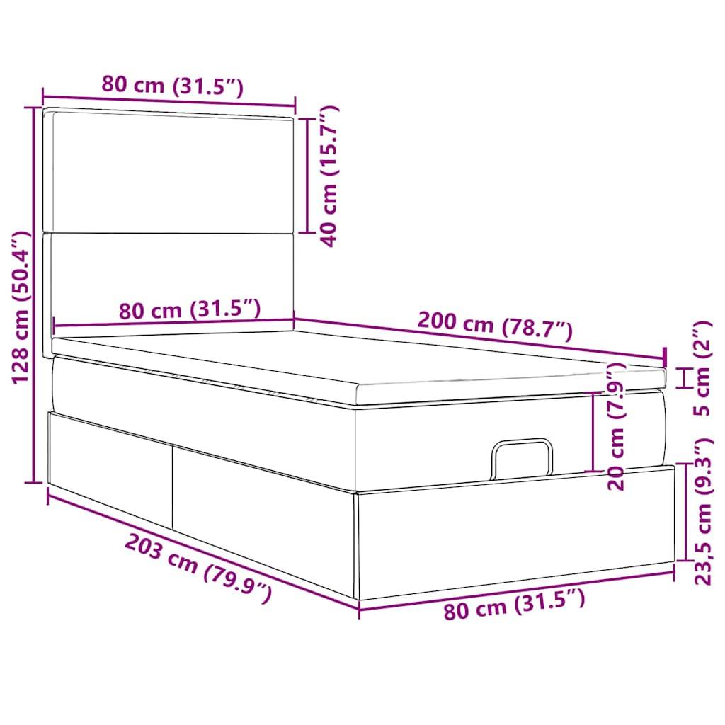 vidaXL Ottoman-Bett mit Matratze & LEDs Creme 80x200 cm Stoff