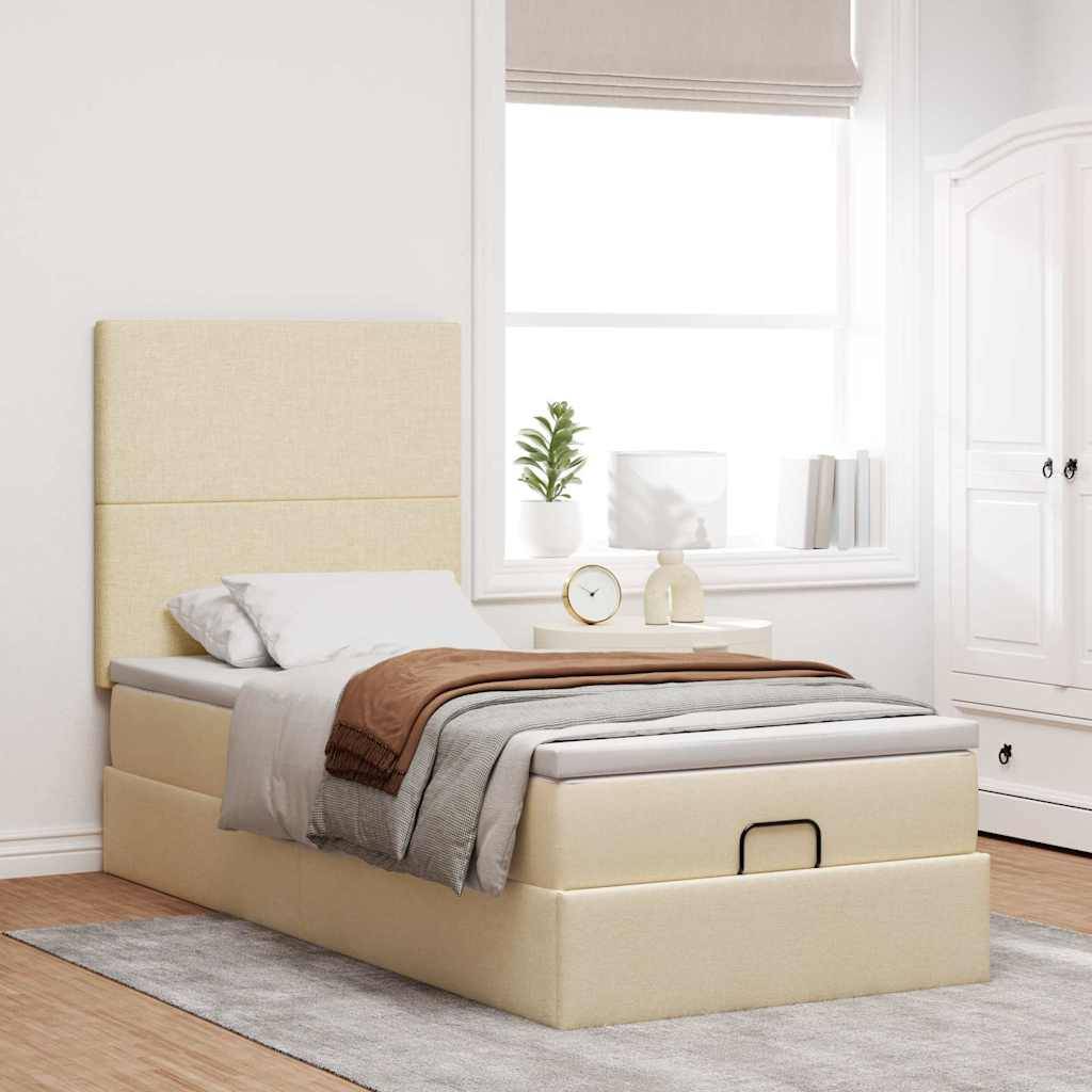 vidaXL Ottoman-Bett mit Matratze & LEDs Creme 90x190 cm Stoff