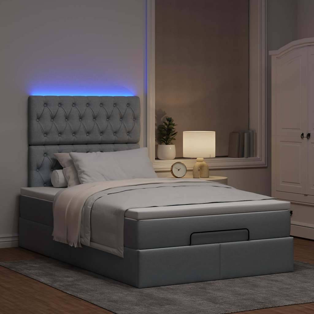 vidaXL Ottoman-Bett mit Matratze & LEDs Hellgrau 120x190 cm Stoff