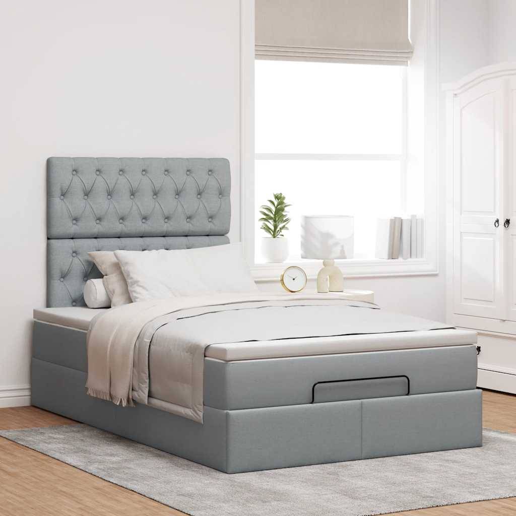 vidaXL Ottoman-Bett mit Matratze & LEDs Hellgrau 120x190 cm Stoff