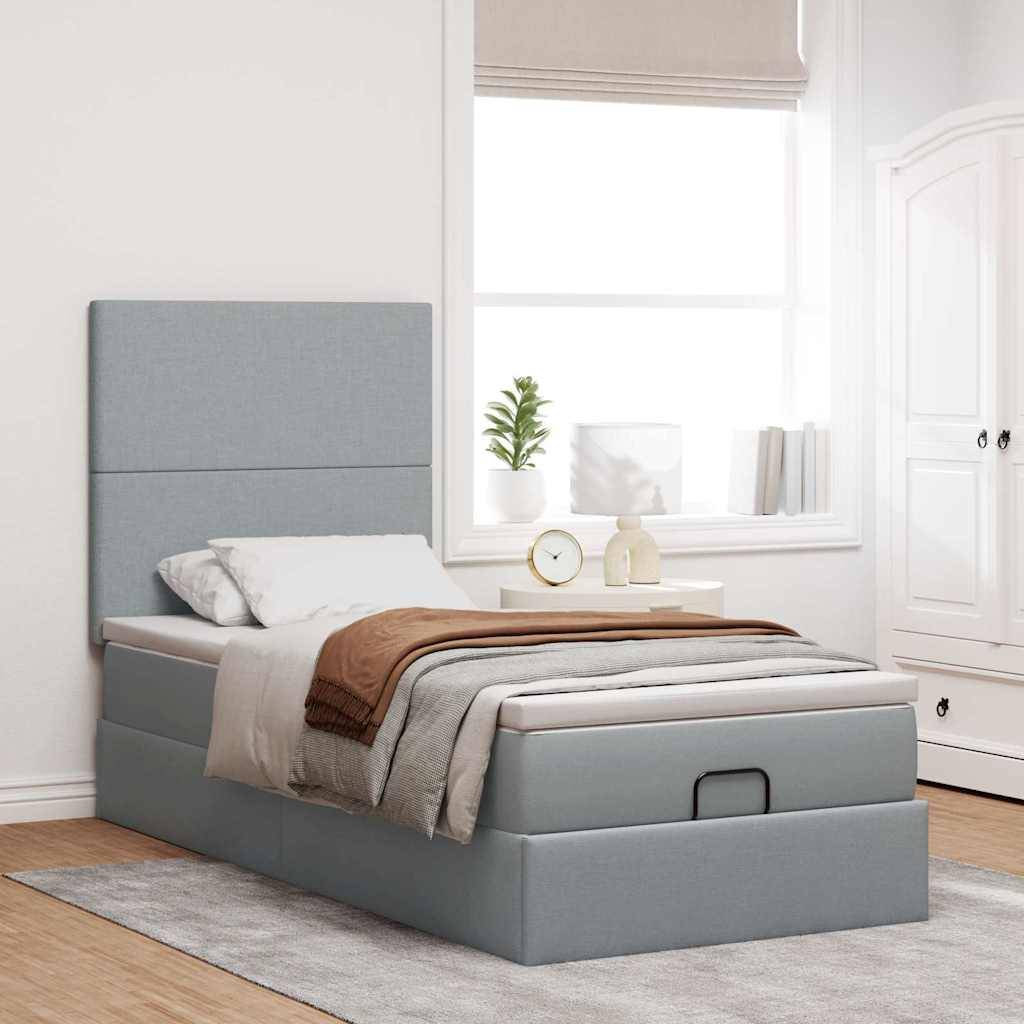 vidaXL Ottoman-Bett mit Matratze Hellgrau 90x200 cm Stoff