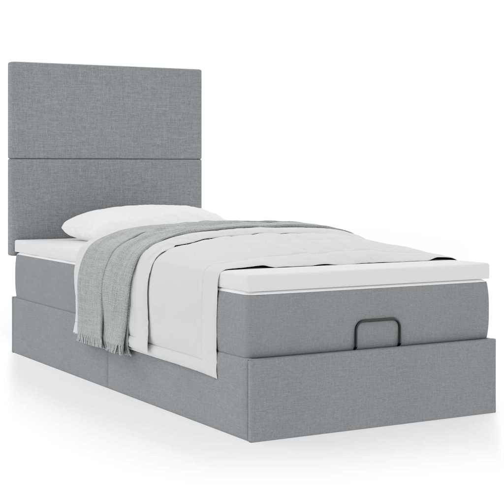 vidaXL Ottoman-Bett mit Matratze Hellgrau 90x200 cm Stoff