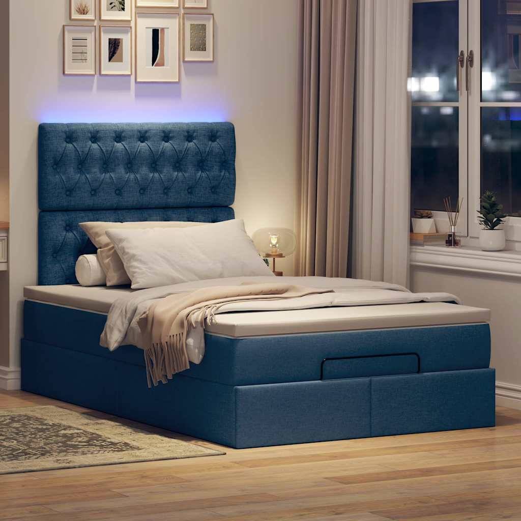 vidaXL Ottoman-Bett mit Matratze & LEDs Blau 120x200 cm Stoff