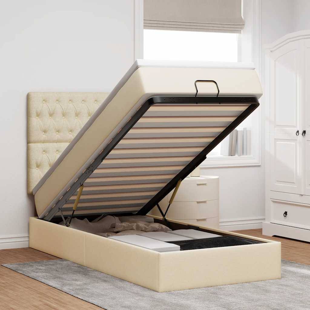 vidaXL Ottomane Bett mit Matratze & LEDs Creme 90x200 cm Stoff