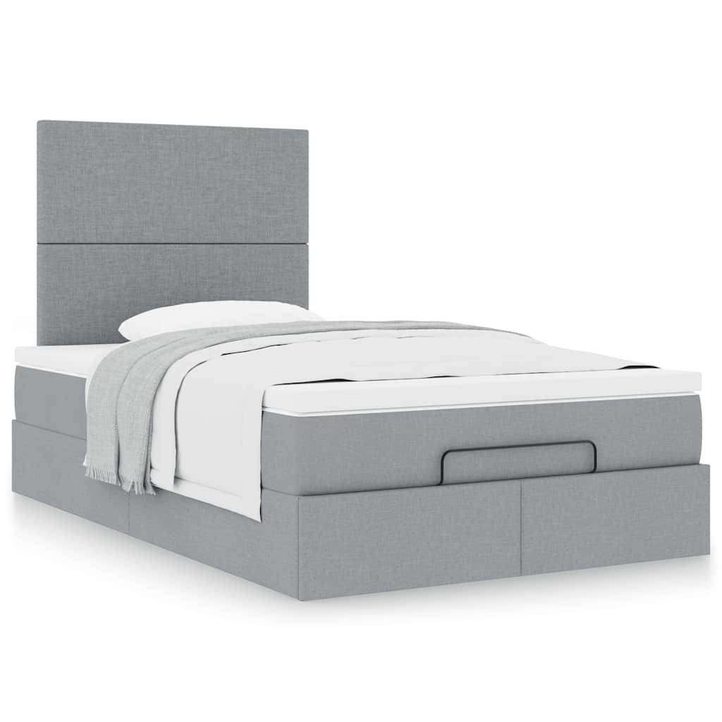 vidaXL Ottoman-Bett mit Matratze Hellgrau 120x200 cm Stoff