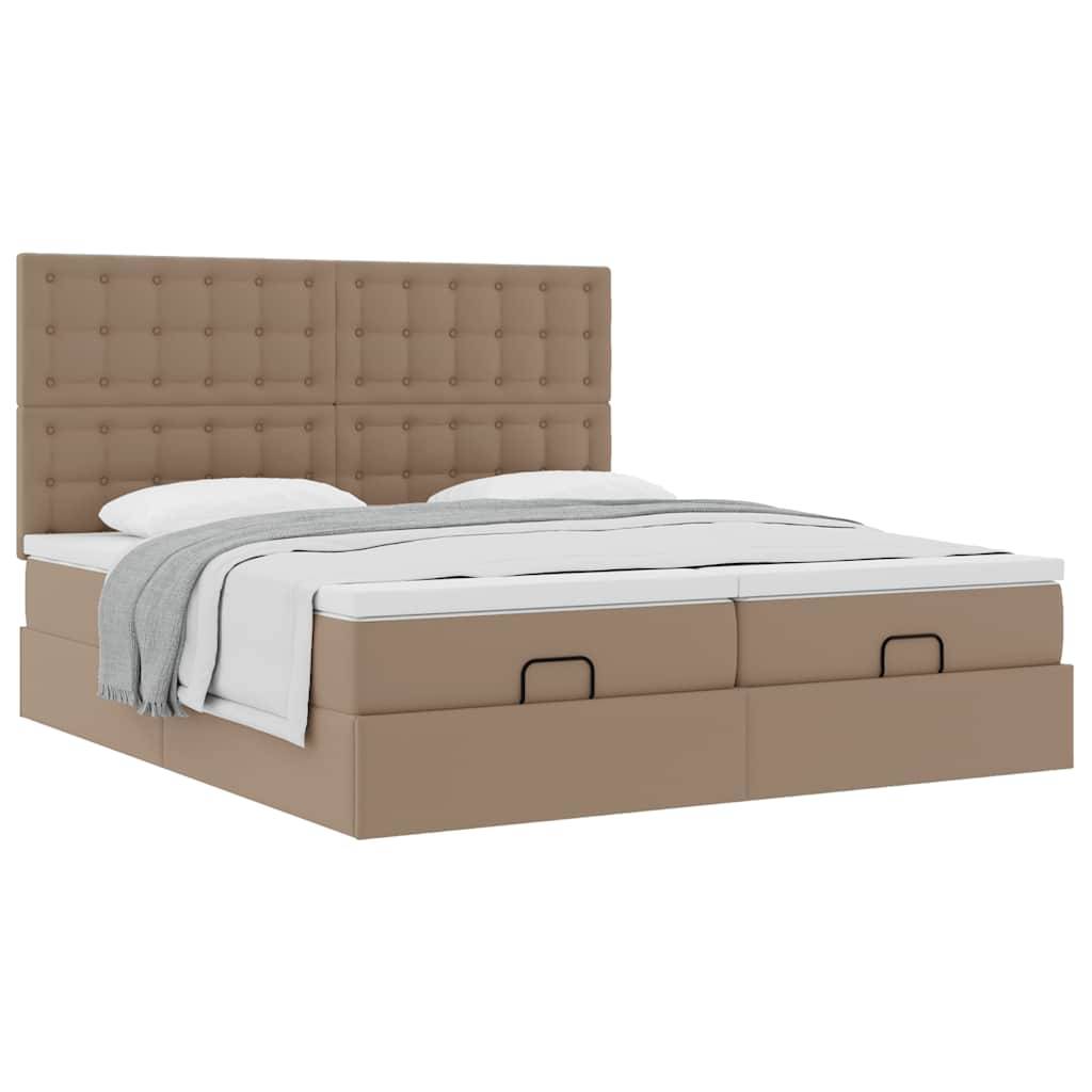 vidaXL Ottoman-Bett mit Matratzen LEDs Cappuccino 200x200cm Kunstleder
