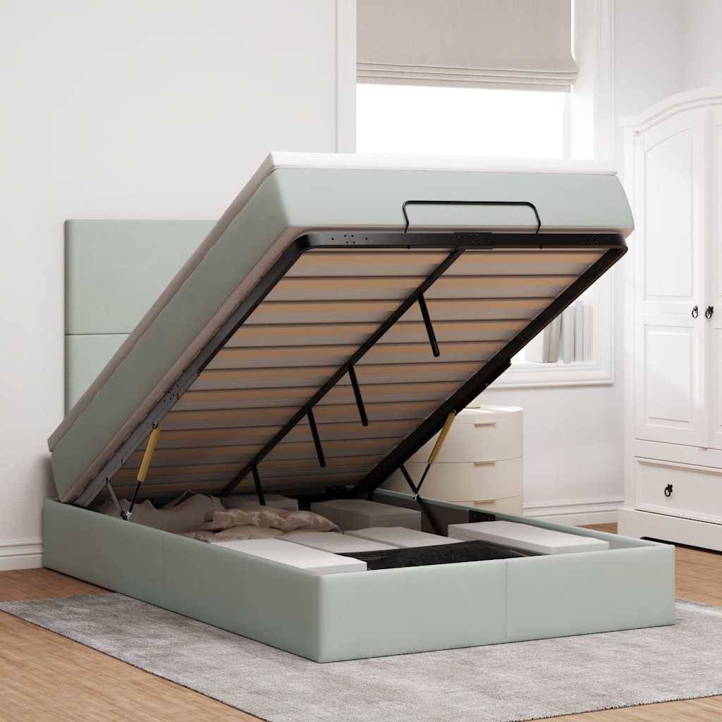 vidaXL Ottoman-Bett mit Matratzen Hellgrau 120x190 cm Samt