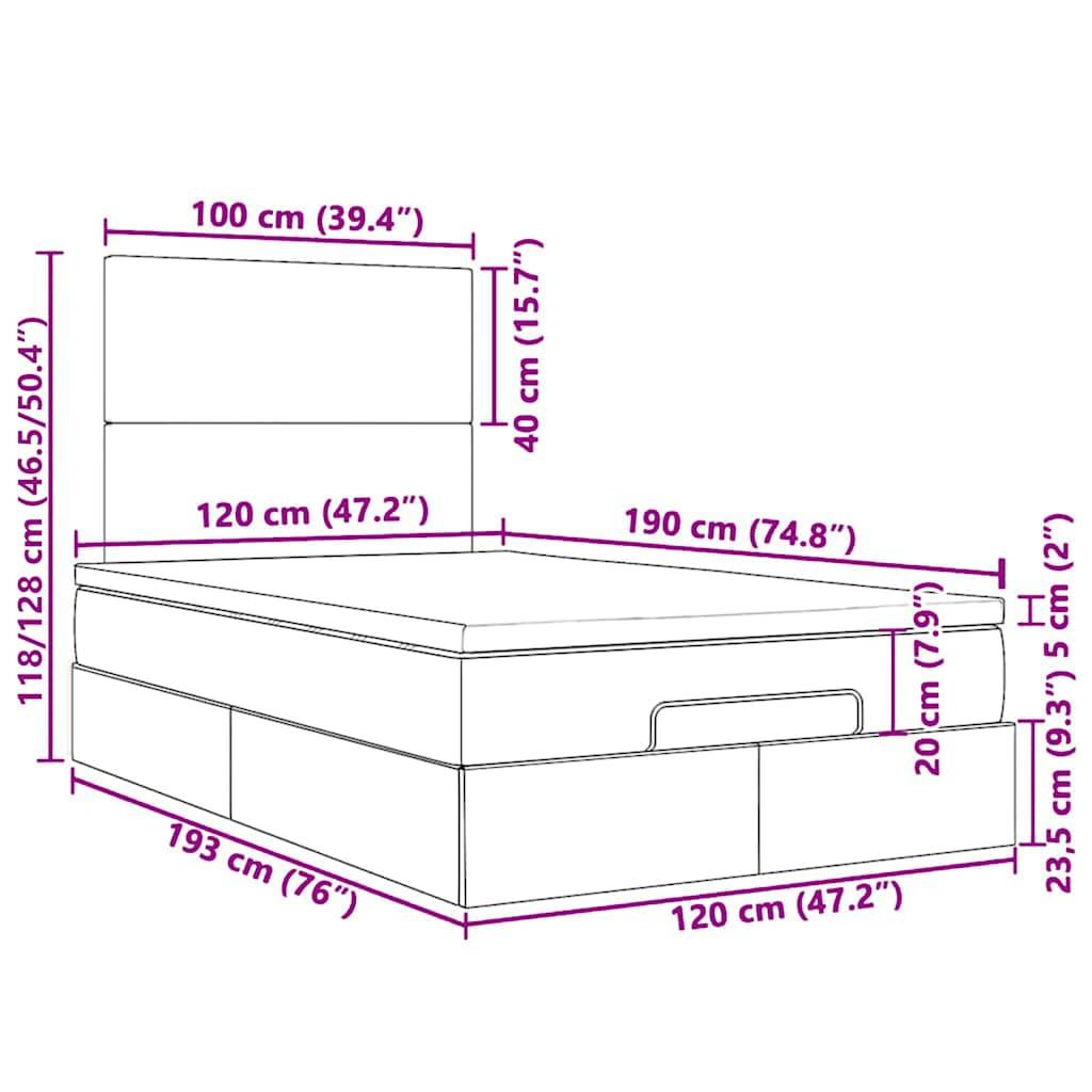 vidaXL Ottoman-Bett mit Matratzen Hellgrau 120x190 cm Samt