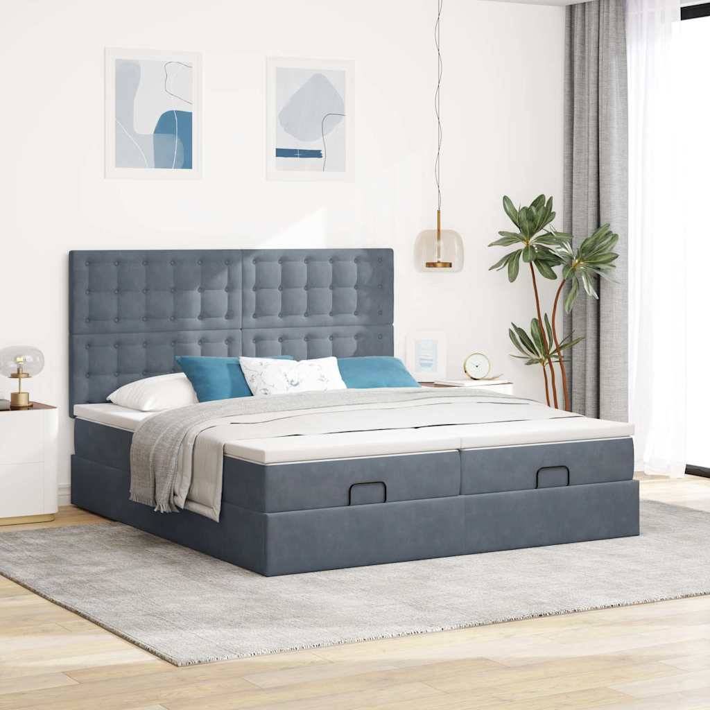 vidaXL Ottoman-Bett mit Matratzen & LEDs Dunkelgrau 180x200 cm Samt