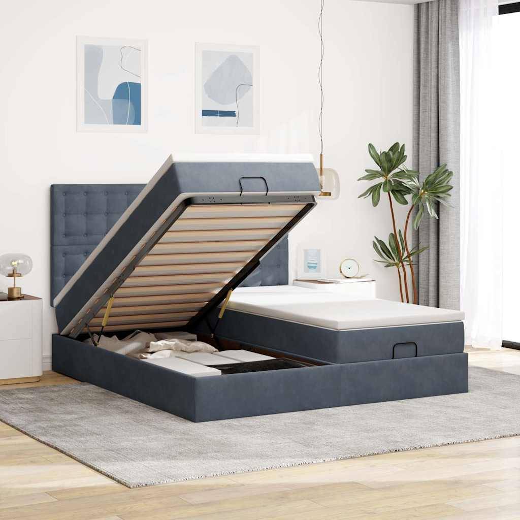 vidaXL Ottoman-Bett mit Matratzen & LEDs Dunkelgrau 180x200 cm Samt