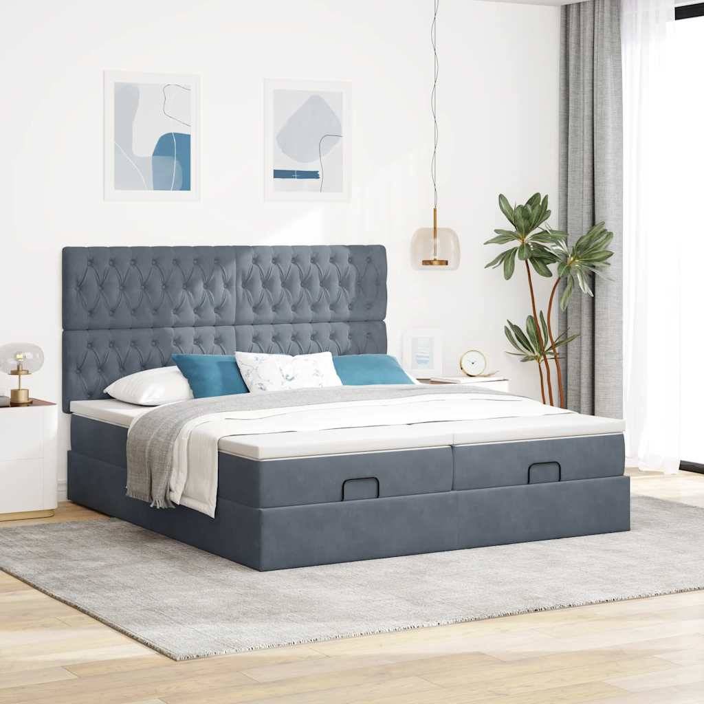 vidaXL Ottoman-Bett mit Matratzen & LEDs Dunkelgrau 180x200 cm Samt