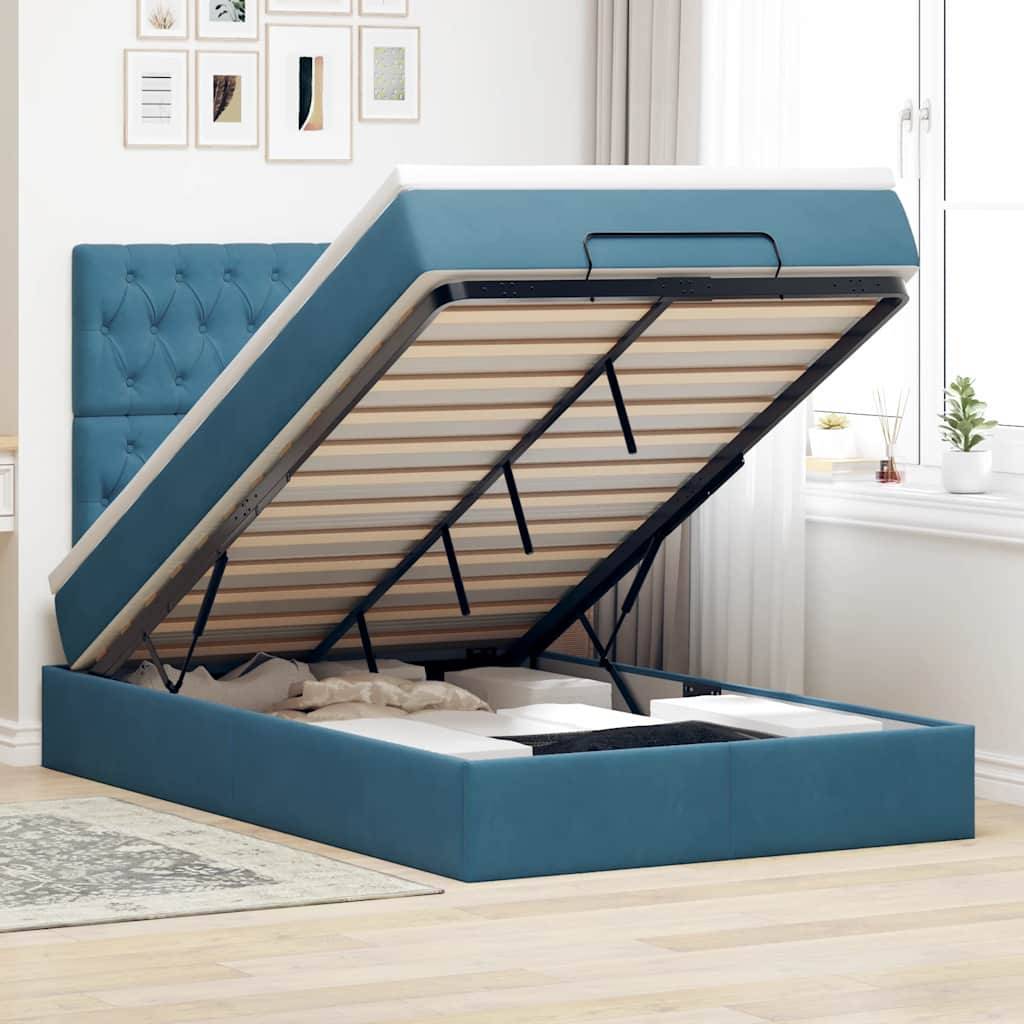 vidaXL Ottoman-Bett mit Matratzen Dunkelblau 120x200 cm Samt