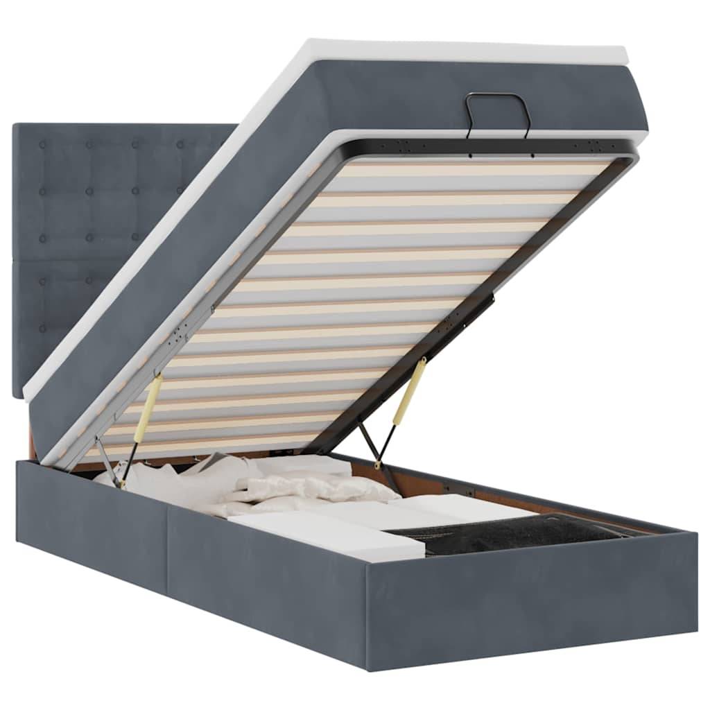 vidaXL Ottoman-Bett mit Matratzen &amp; LEDs Dunkelgrau 80x200 cm Samt