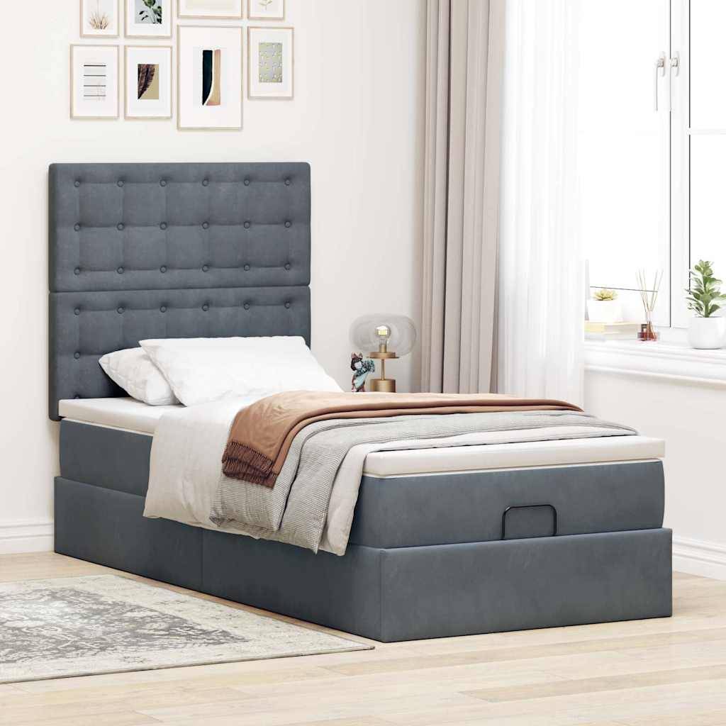 vidaXL Ottoman-Bett mit Matratzen &amp; LEDs Dunkelgrau 80x200 cm Samt