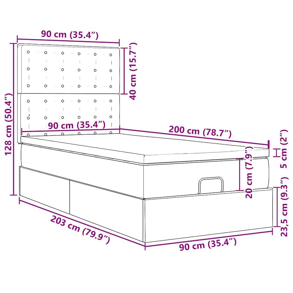 vidaXL Ottoman-Bett mit Matratzen & LEDs Dunkelgrün 90x200 cm Samt