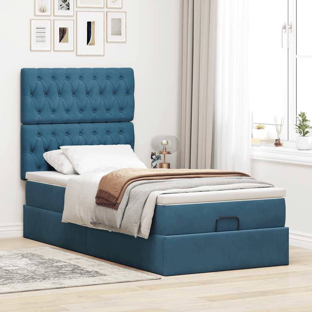 vidaXL Ottoman-Bett mit Matratzen Dunkelblau 80x200 cm Samt