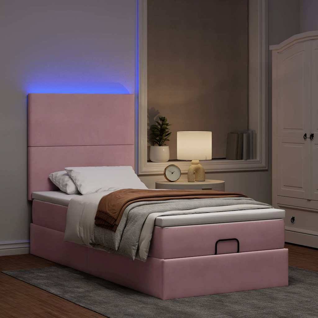 vidaXL Ottoman-Bett mit Matratzen & LEDs Rosa 90x190 cm Samt