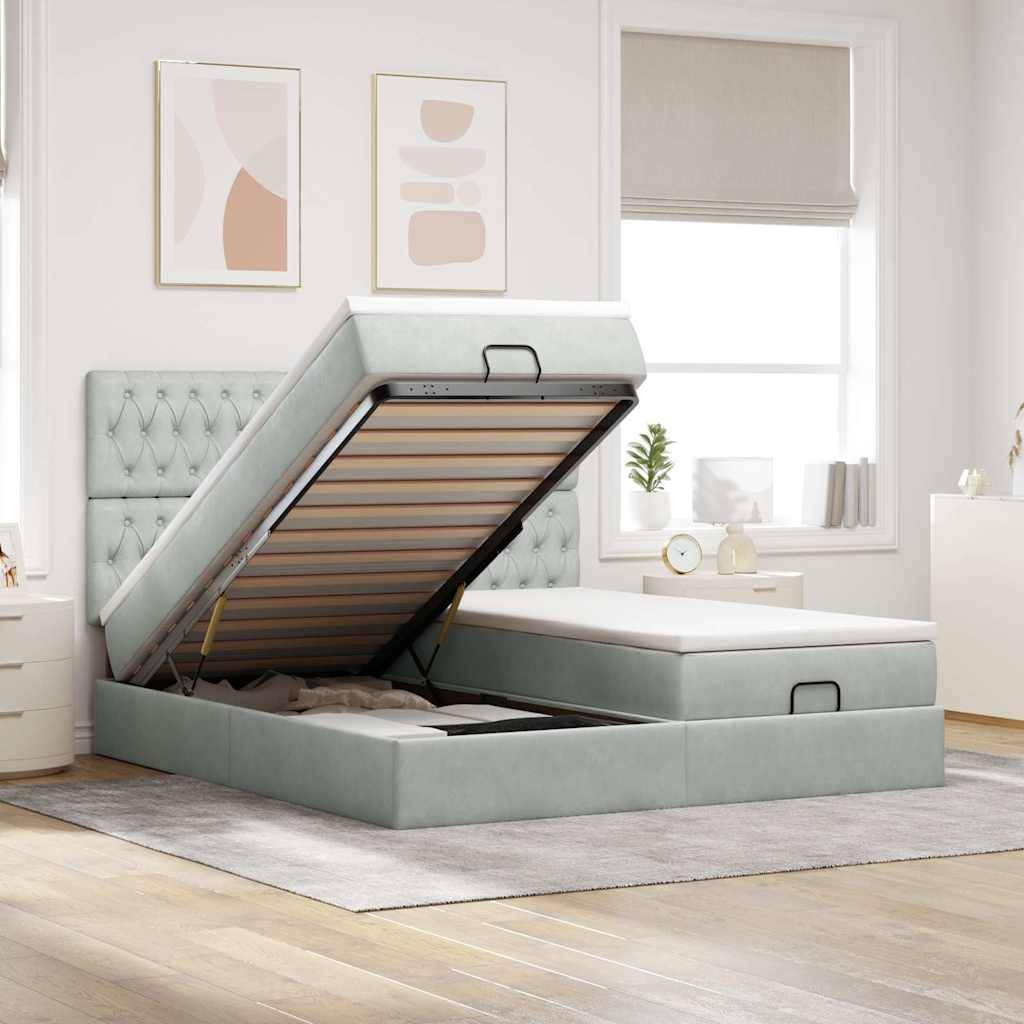 vidaXL Ottoman-Bett mit Matratzen & LEDs Hellgrau 180x200 cm Samt