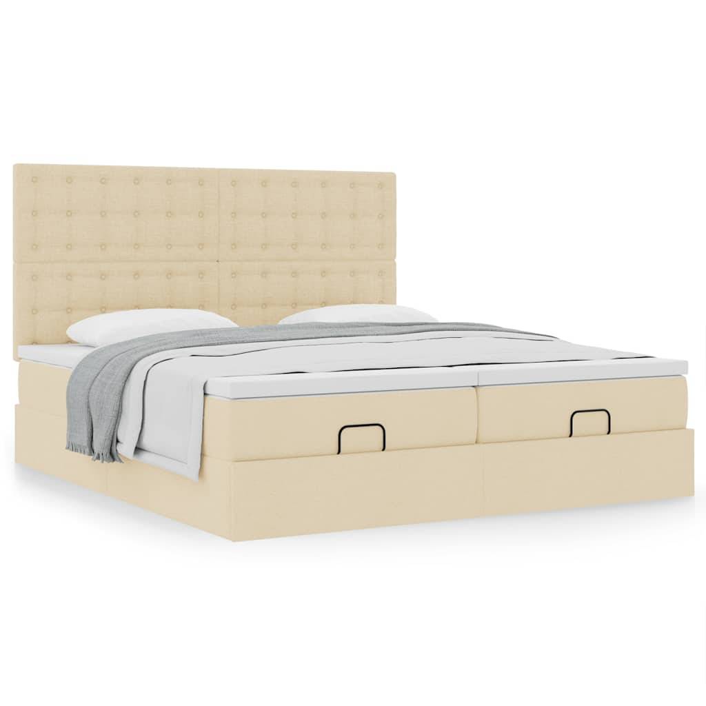 vidaXL Ottoman-Bett mit Matratzen Creme 180x200 cm Stoff