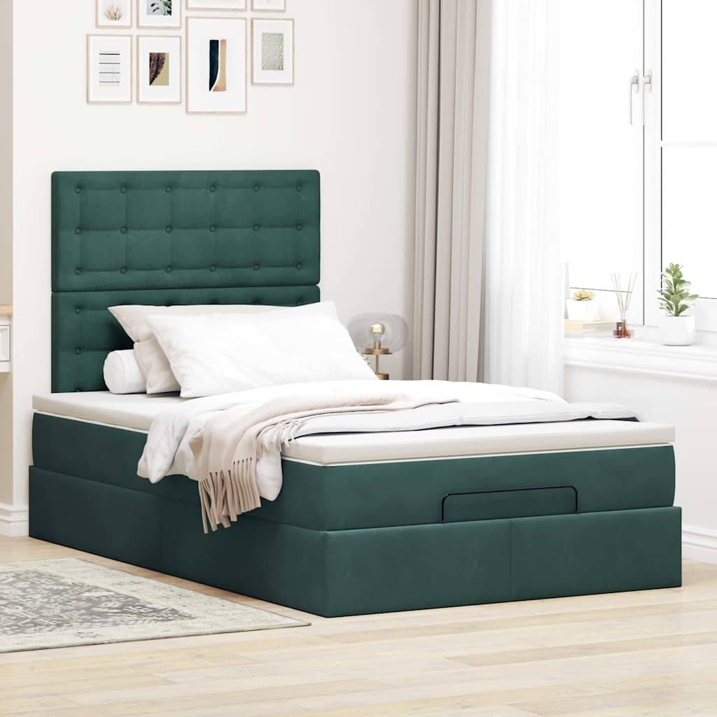 vidaXL Ottoman-Bett mit Matratzen Dunkelgrün 120x200 cm Samt