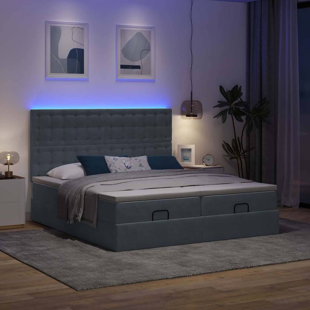 vidaXL Ottoman-Bett mit Matratzen & LEDs Dunkelgrau 180x200 cm Samt