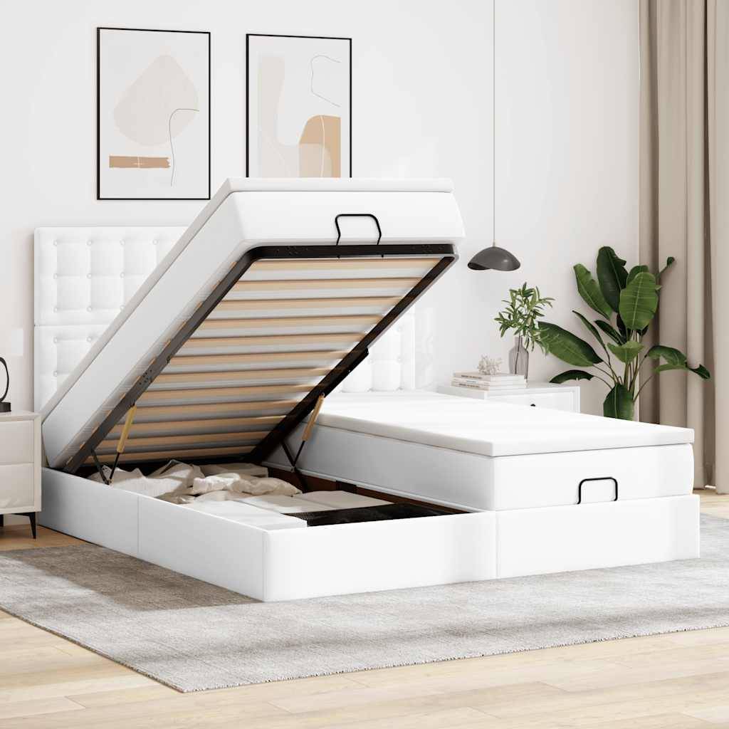 vidaXL Ottoman-Bett mit Matratzen &amp; LEDs Reinweiß 180x200cm Kunstleder