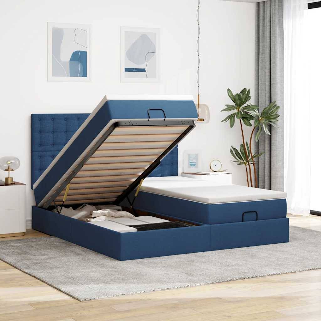vidaXL Ottoman-Bett mit Matratzen Blau 180x200 cm Stoff