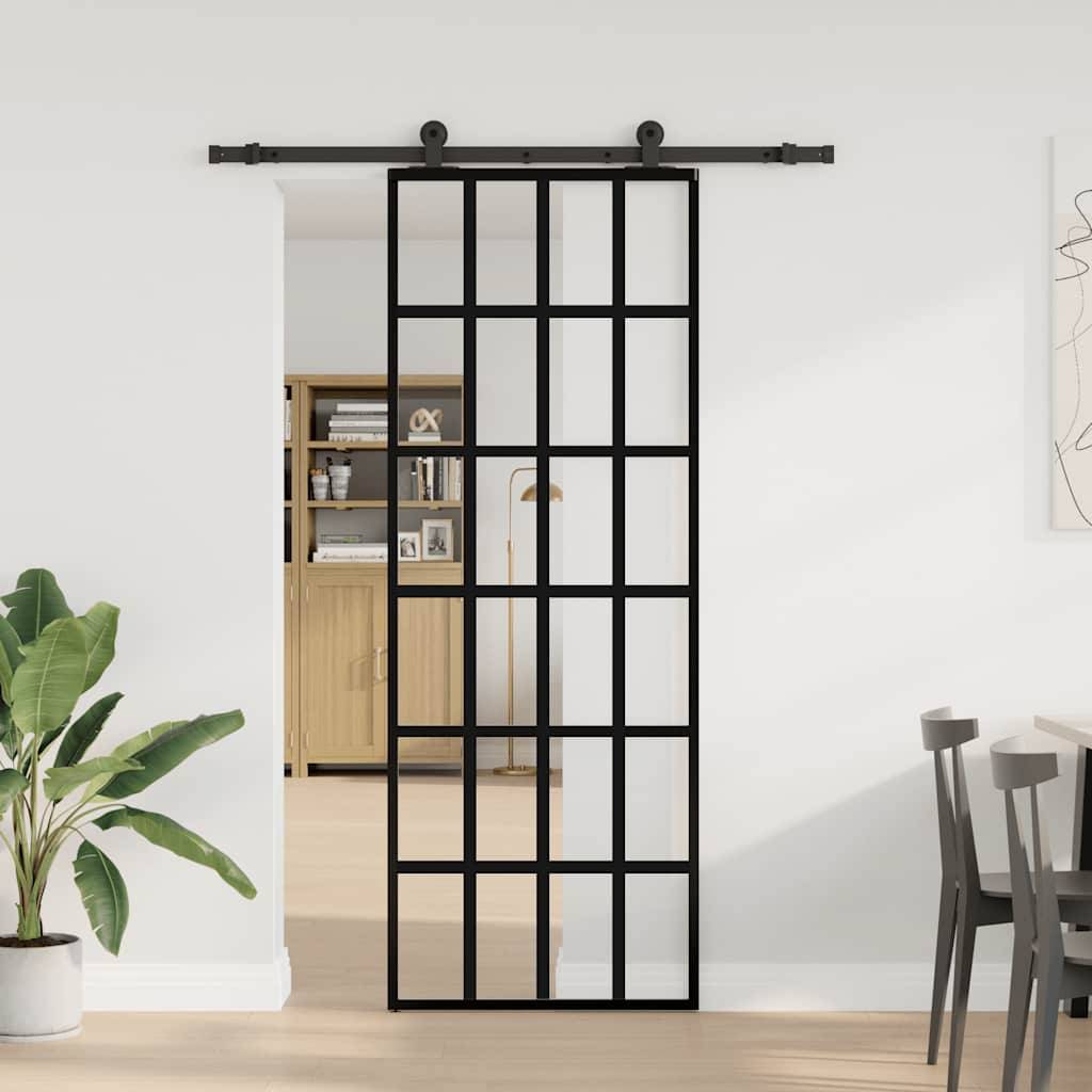 vidaXL Schiebetür mit Beschlag 76x205 cm ESG-Glas & Aluminium