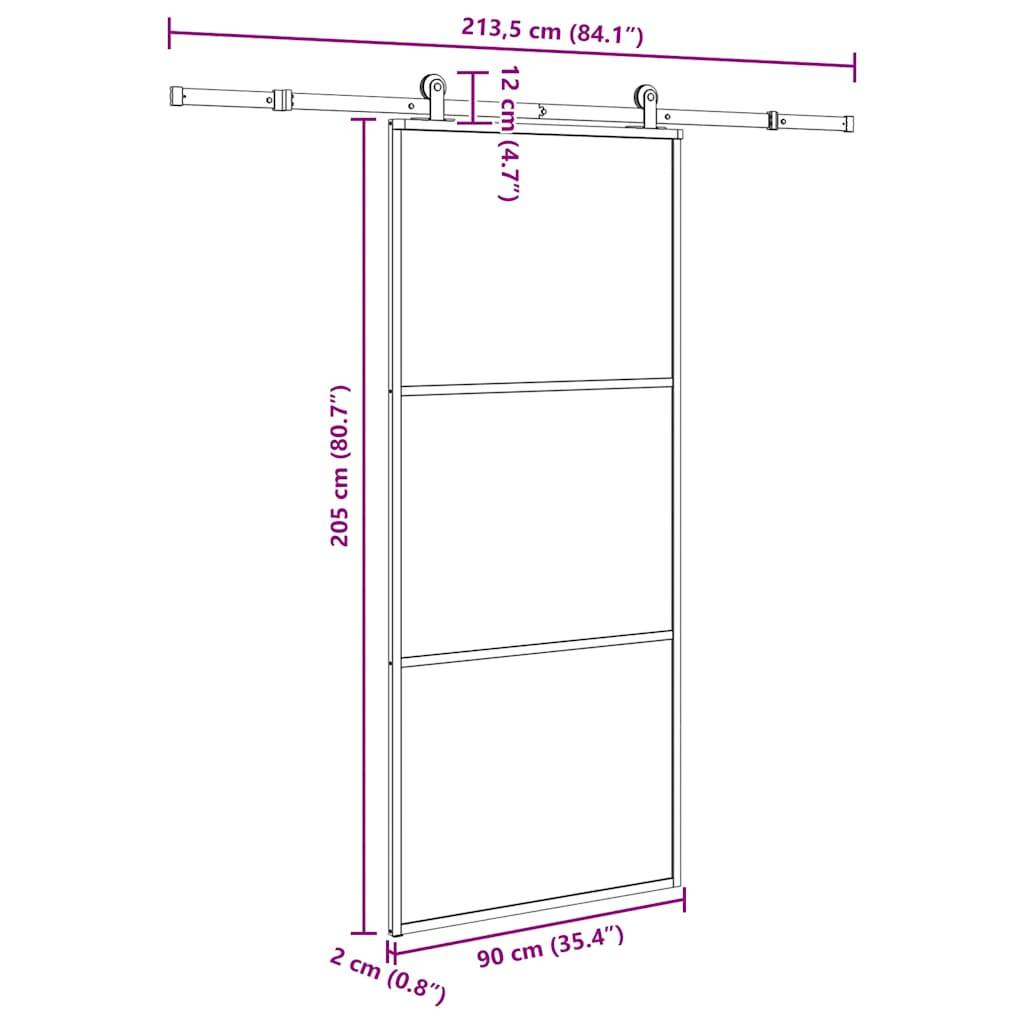vidaXL Schiebetür mit Beschlag 90x205 cm ESG-Glas & Aluminium