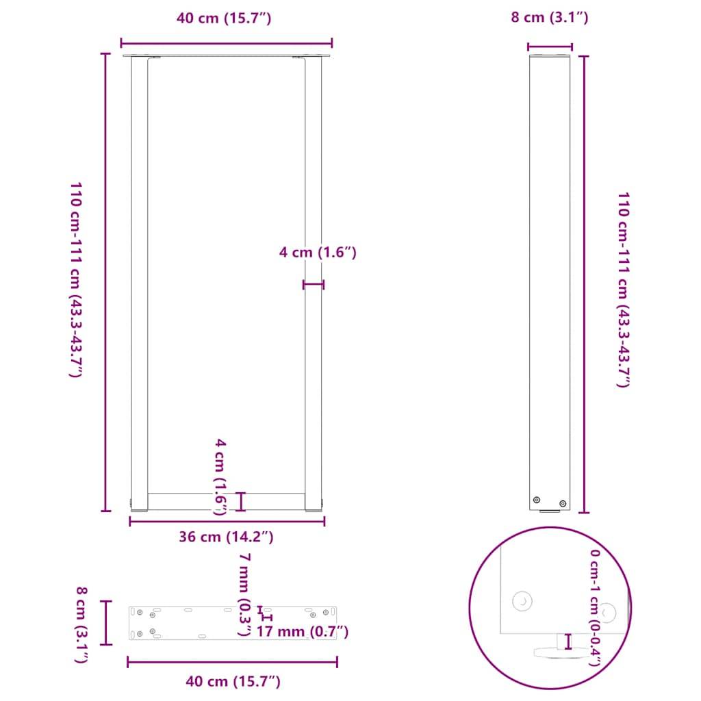 vidaXL Couchtischbeine U-Form 2 Stk. Schwarz 40x(110-111) cm Stahl