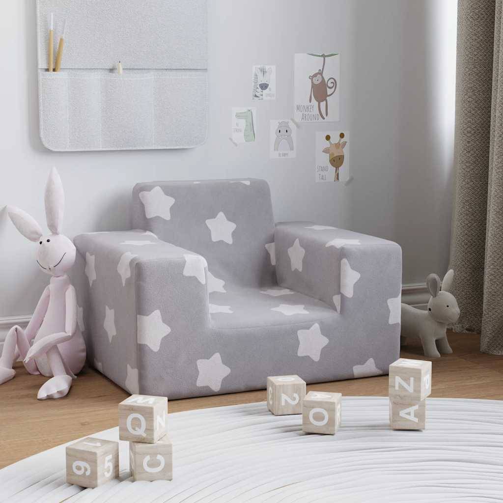 vidaXL Kindersofa Hellgrau mit Sternen Weich Plüsch