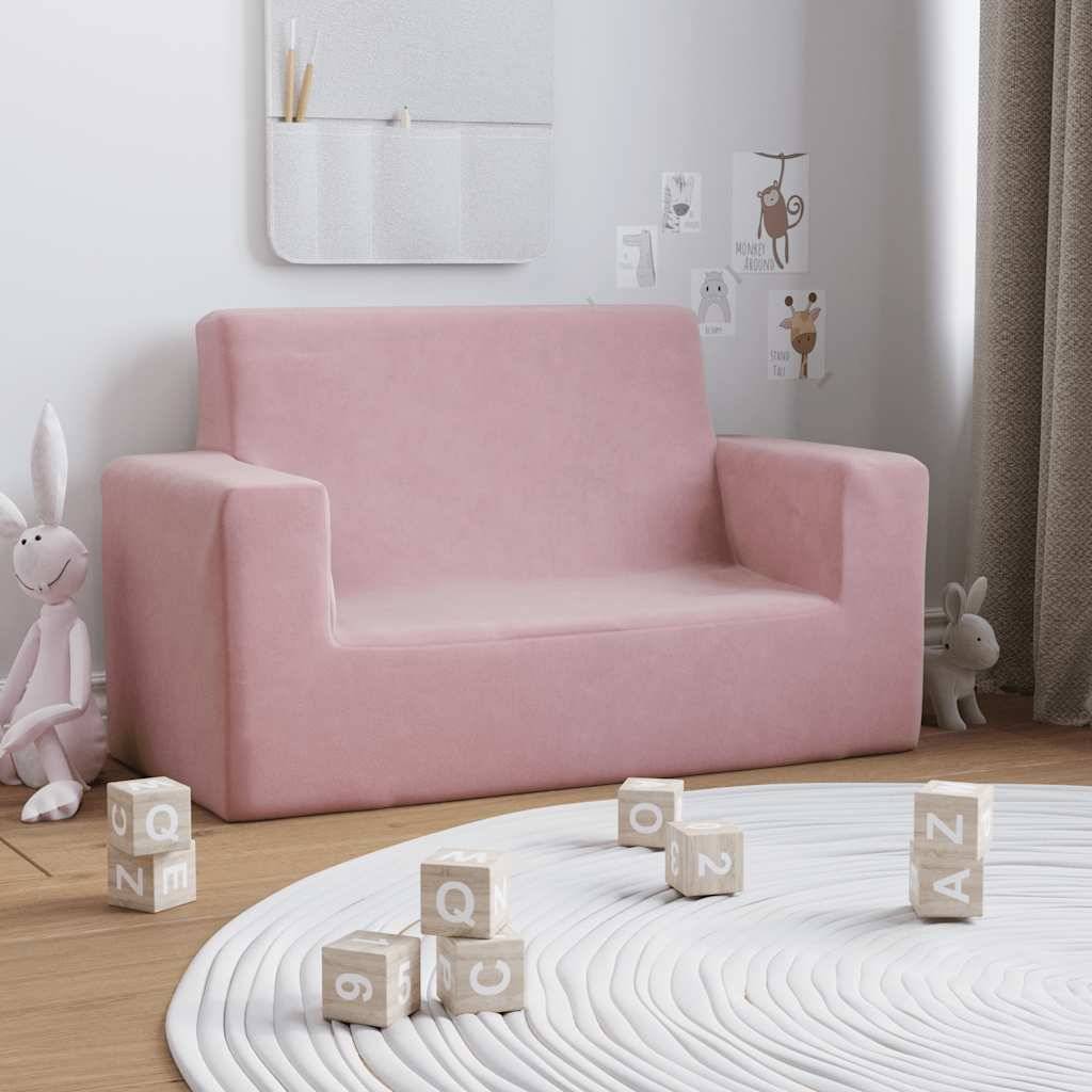 vidaXL Kindersofa 2-Sitzer Rosa Weich Plüsch