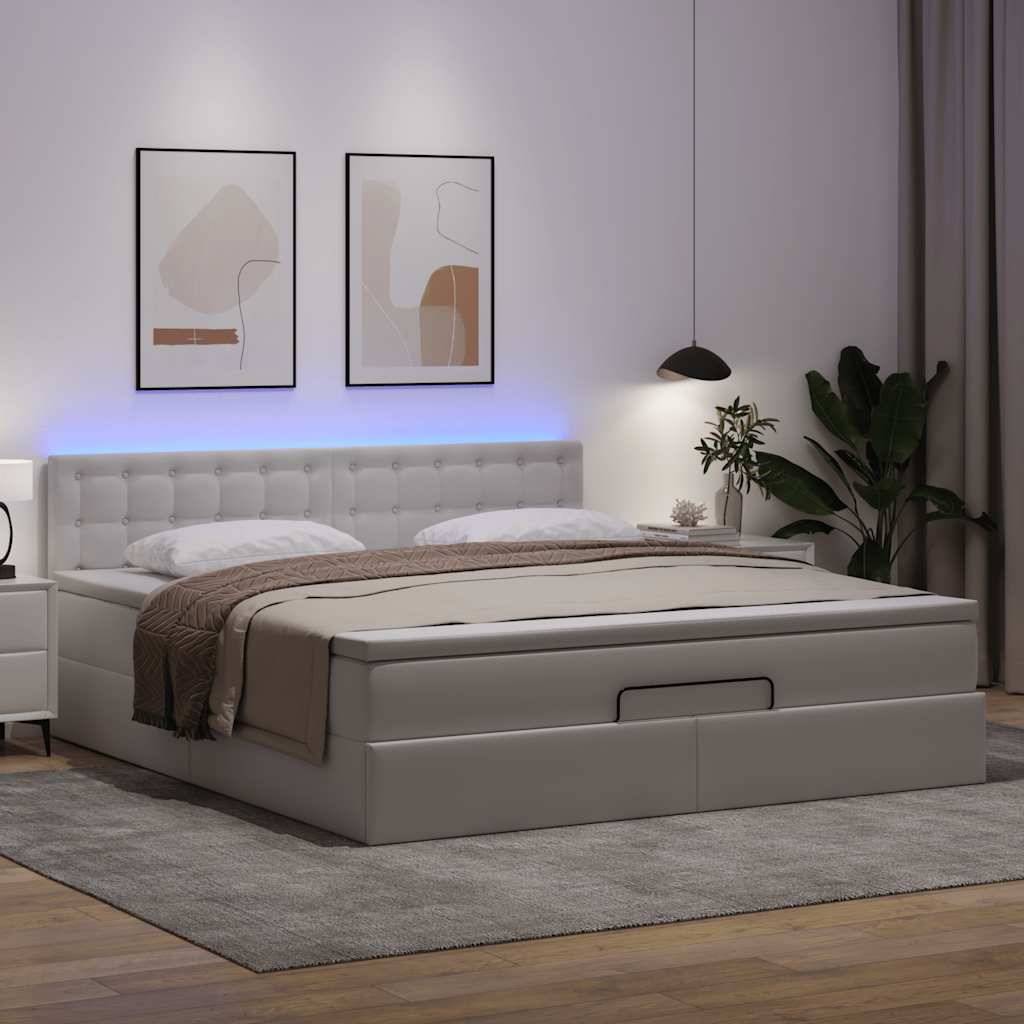 vidaXL Ottoman-Bett mit Matratze Weiß 160x200 cm Kunstleder