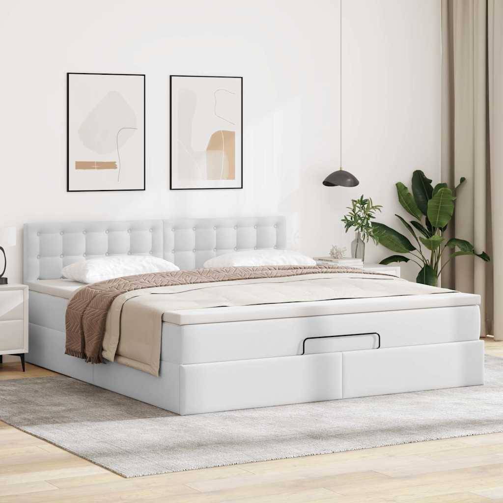 vidaXL Ottoman-Bett mit Matratze Weiß 160x200 cm Kunstleder