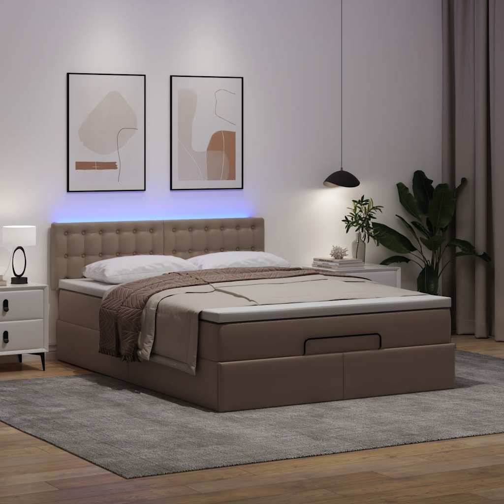 vidaXL Ottoman-Bett mit Matratzen &amp; LEDs Cappuccino-Braun 140x190cm